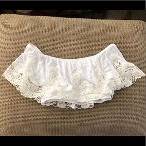 Emma and Sam white lace off the shoulder crop top